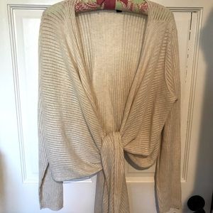 Eileen Fisher Open Front Draped Cardigan Sweater Linen Beige size Large